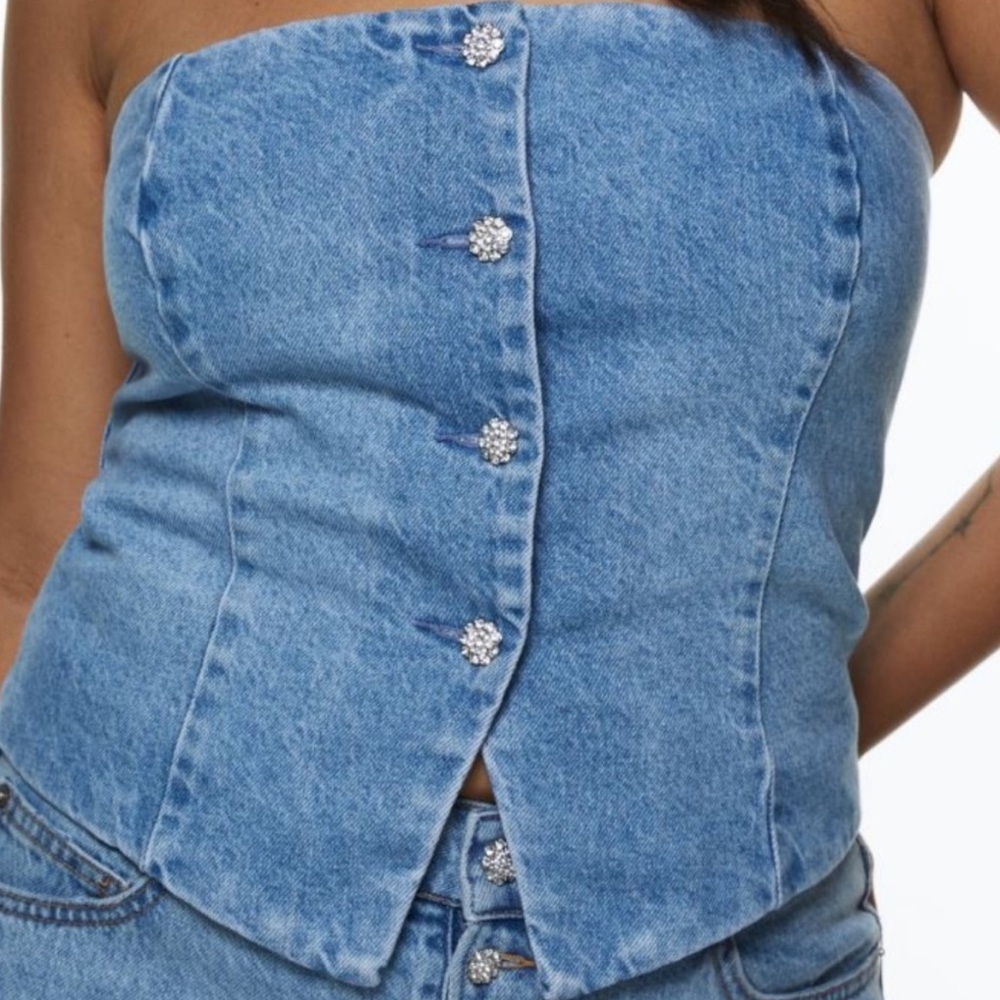 H&M Rhinestone button Denim Corset